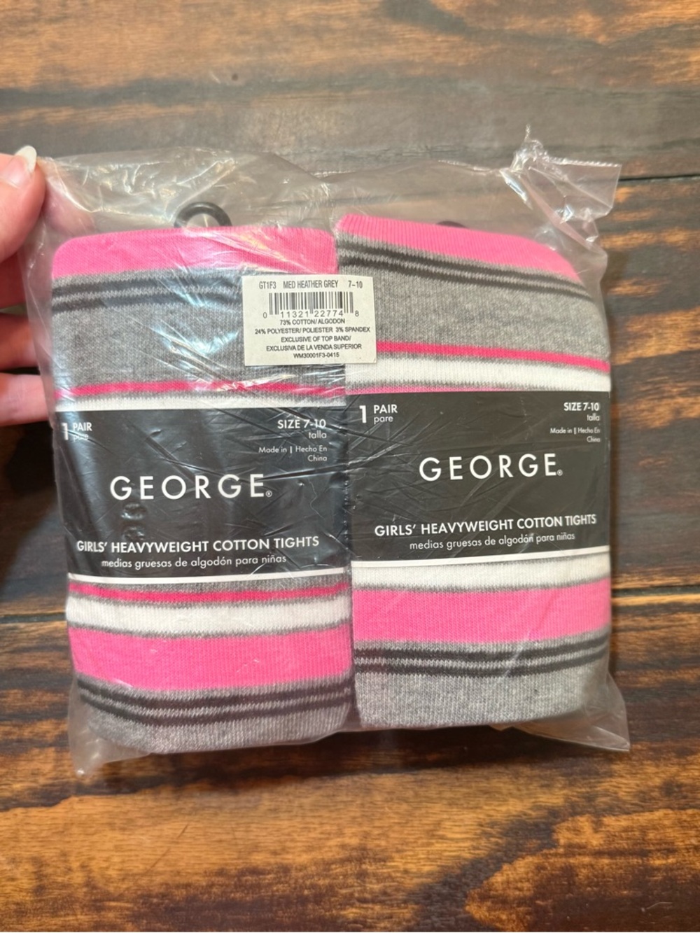 George Girls' Striped Tights in Gray, Pink & White